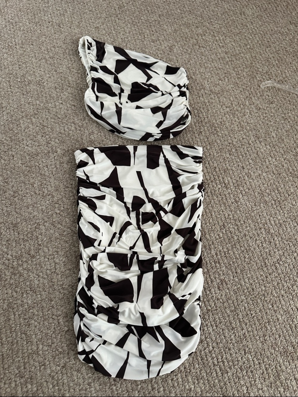 Express One-Shoulder Black and White Ruched Dress